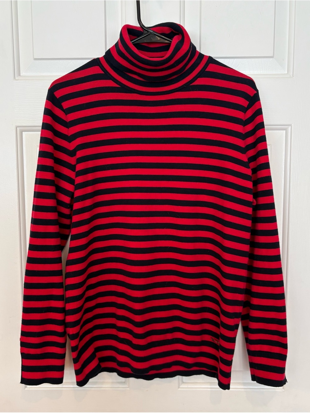 Tommy Hilfiger Women Striped Turtleneck Sweater Red Black Size L